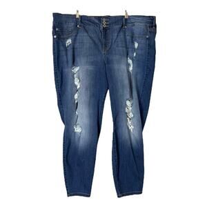 Torrid Jeans High Rise Skinny Ankle Distressed Medium Blue Women’s Sz 28S Short